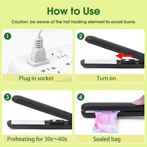 NOVFIT Mini Bag Sealer Heat Seal, Handheld Food Sealer Bag Resealer for Food Storage, Portable Smart Heat Sealer Machine for Food Bags, Black