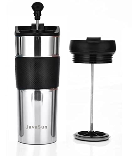 JavaSun French Press Travel Mug 16oz, Large Deluxe Coffee and Tea maker (Black)