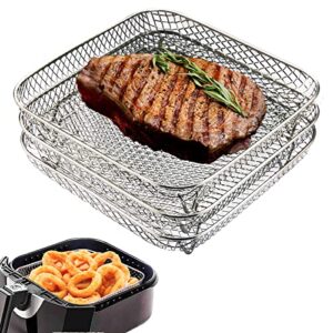 air fryer racks 3 pcs, 8 inch square 3 layer stackable dehydrator racks,stainless steel air fryer basket tray for instant vortex fryer, ninja, gowise, phillips air fryers,ovens, air fryer accessories