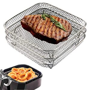 Air Fryer Racks 3 Pcs, 8 Inch Square 3 Layer Stackable Dehydrator Racks,Stainless Steel Air Fryer Basket Tray for Instant Vortex Fryer, Ninja, Gowise, Phillips Air Fryers,Ovens, Air Fryer Accessories