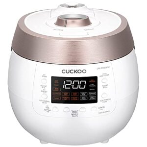 cuckoo crp-rt0609fw 6 cup twin pressure plate rice cooker & warmer with high heat, gaba, mixed, scorched, turbo, porridge, baby food, steam (hi/nonpress.) and more, made in korea (white)