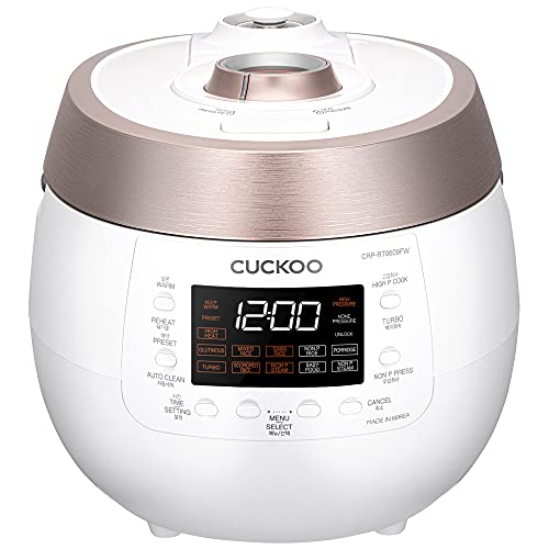 Cuckoo CRP-RT0609FW 6 cup Twin Pressure Plate Rice Cooker & Warmer with High Heat, GABA, Mixed, Scorched, Turbo, Porridge, Baby Food, Steam (Hi/NonPress.) and more, Made in Korea (White)