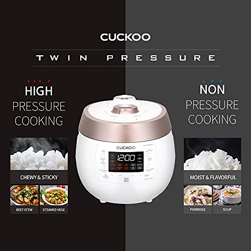 Cuckoo CRP-RT0609FW 6 cup Twin Pressure Plate Rice Cooker & Warmer with High Heat, GABA, Mixed, Scorched, Turbo, Porridge, Baby Food, Steam (Hi/NonPress.) and more, Made in Korea (White)