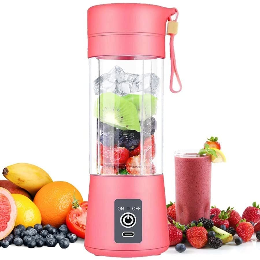 Portable Blender with 380ml and 6 Blades, Pink