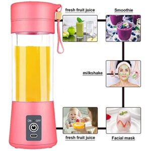 Portable Blender with 380ml and 6 Blades, Pink