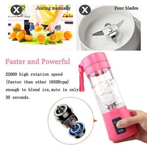 Portable Blender with 380ml and 6 Blades, Pink