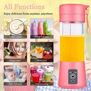 Portable Blender with 380ml and 6 Blades, Pink