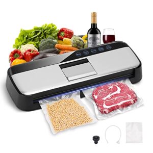 ICFPWR Vacuum Sealer, One-Touch Automatic Food Vacuum Sealer, Air Sealing System for Food Storage & Sous Vide, Food Saver Vacuum Sealer Machine Moist/Dry Modes with 15 Seal Bags and 1 Air Suction Hose