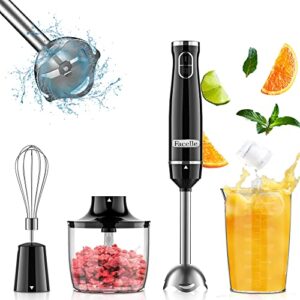 facelle immersion hand blender 1000w, 4-in-1 handheld smoothie blender stick blender with chopper, beaker, whisk for smoothie, shakes, baby food, sauces red, puree, soup