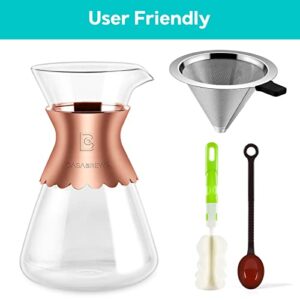 CASABREWS Pour Over Coffee Maker, Coffee Dripper Brewer with Reusable Double-layer Stainless Steel Filter, 34oz Heat Resistant Glass Coffee Pot, Elegant Coffee Carafe, Gift for Dad or Mom, Rose Gold