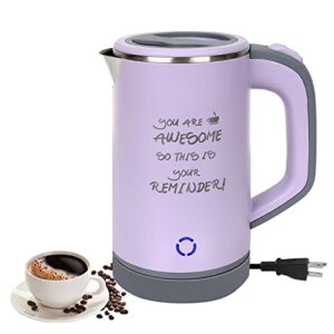 0.8l small electric kettle stainless steel,600w low power mini portable tea kettle, double wall travel hot water boiler,auto shut-off & boil-dry protection,for travel, office student dormitory