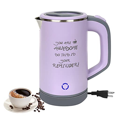 0.8L Small Electric Kettle Stainless Steel,600w Low Power Mini Portable Tea Kettle, Double Wall Travel Hot Water Boiler,Auto Shut-off & Boil-Dry Protection,for Travel, Office Student Dormitory