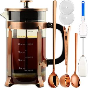 ADAMITA French Press Coffee Maker 8 cups 34 oz 304 Stainless Steel Coffee Press with 4 Filter Screens, Easy Clean Heat Resistant Borosilicate Glass - Free 100% BPA (A-Style-Copper-2A, 34 oz)