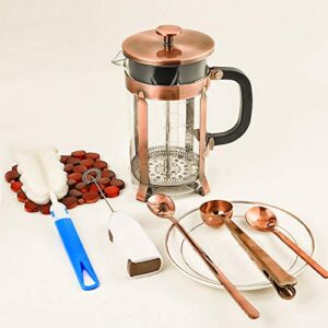 ADAMITA French Press Coffee Maker 8 cups 34 oz 304 Stainless Steel Coffee Press with 4 Filter Screens, Easy Clean Heat Resistant Borosilicate Glass - Free 100% BPA (A-Style-Copper-2A, 34 oz)
