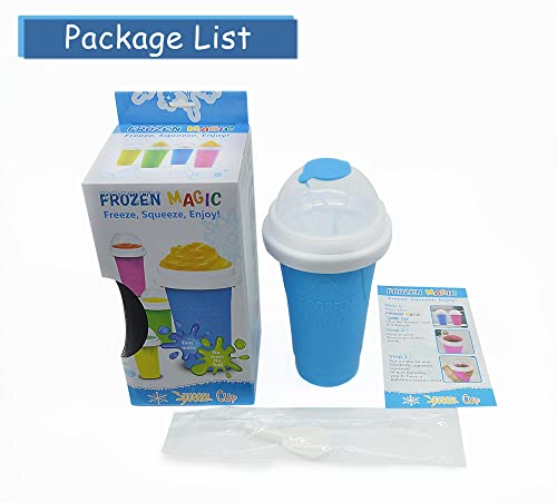 Kahopy Slushie Maker Cup, Magic Quick Frozen Slushy Maker Smoothies Cup Squeeze Cup Double Layer Cooling Cup, Homemade Slushie Cup Ice Cream Maker for Kids Christmas Gift (New Upgraded, Blue)