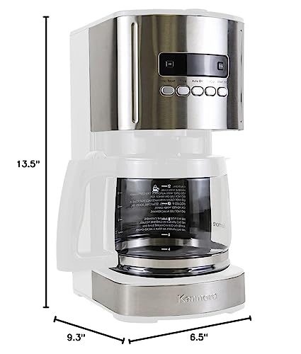 Kenmore Aroma Control 12-Cup Programmable Coffee Maker, White and Stainless Steel Drip Coffee Machine, Glass Carafe, Reusable Filter, Timer, Digital Display, Charcoal Water Filter, Regular or Bold