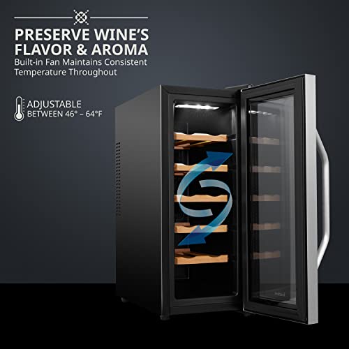 Ivation 12 Bottle Thermoelectric Wine Cooler/Chiller - Stainless Steel - Counter Top Red & White Wine Cellar w/Digital Temperature, Freestanding Refrigerator Smoked Glass Door Quiet Operation Fridge