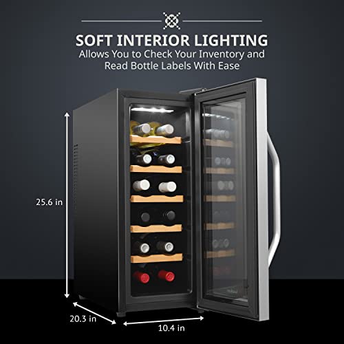 Ivation 12 Bottle Thermoelectric Wine Cooler/Chiller - Stainless Steel - Counter Top Red & White Wine Cellar w/Digital Temperature, Freestanding Refrigerator Smoked Glass Door Quiet Operation Fridge