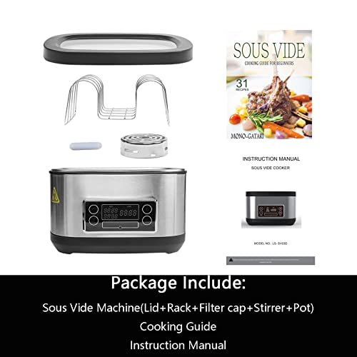 Mono-gatari Sous Vide Machine, Sous Vide Precision Cooker, 8 Quart Sous Vide Cooker with LED Touchscreen,Stainless Steel Ultra-quiet Fast-Heating Immersion Circulator Precise Cooker with Accurate Temperature and Timer Control,Water Bath Cooker with Recipe