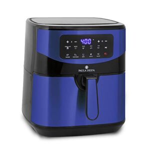 paula deen stainless steel 10 qt digital air fryer (1700 watts), led display, 10 preset cooking functions, ceramic non-stick coating, auto shut-off, 50 recipes (blue stainless)