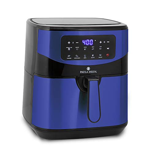 Paula Deen Stainless Steel 10 QT Digital Air Fryer (1700 Watts), LED Display, 10 Preset Cooking Functions, Ceramic Non-Stick Coating, Auto Shut-Off, 50 Recipes (Blue Stainless)