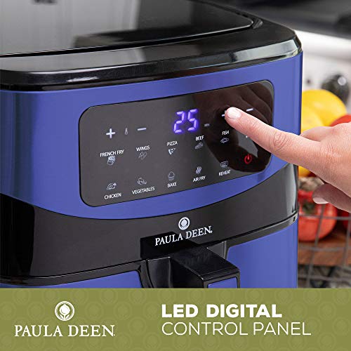 Paula Deen Stainless Steel 10 QT Digital Air Fryer (1700 Watts), LED Display, 10 Preset Cooking Functions, Ceramic Non-Stick Coating, Auto Shut-Off, 50 Recipes (Blue Stainless)