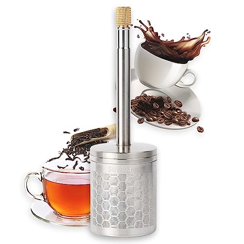 Portable French Coffee and Tea Press Maker, Stainless Steel Coffee Filter and Tea Press Maker, Reusable Full Bodied Coffee Press Maker for Trips, Camping, Work & School Stainless Steel
