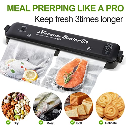 W&Y Food Vacuum Sealer Machine, Dry/Moist/Powders Automatic Vacuum Sealers Machine, Ideal for Food Preservation/Sous Vide Cooking and Food Storage, Compact Design LED Indicator Black