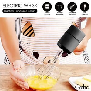 GOCHA Gadgets, Baking Mixer, Mini Whisk, Hand Whisk, Handheld Mixer, Wire-less Small Hand Mixer for Eggs, Soups, Cream, Batters - 3 Speed Variations - Rechargeable (Black)
