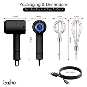 GOCHA Gadgets, Baking Mixer, Mini Whisk, Hand Whisk, Handheld Mixer, Wire-less Small Hand Mixer for Eggs, Soups, Cream, Batters - 3 Speed Variations - Rechargeable (Black)