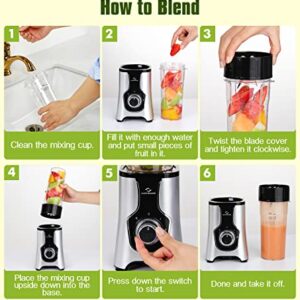 Nuovoware Portable Blender for Shakes and Smoothies, 12 PCS Personal Size Blenders with 6-Edge Blade, 600W Smoothie Blender with 2*20oz Portable Bottle, 3 Speeds for Juice, Protein Drinks, Silver Gray