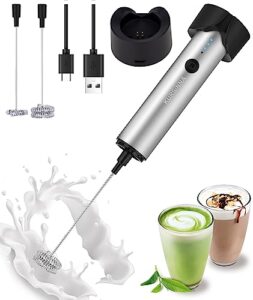 kursinna electric rechargeable milk frother handheld, usb-charge hand frother with 2 stainless whisks, manual foam maker for coffee lattes, matcha, cappuccino (3 speed with usb charge)
