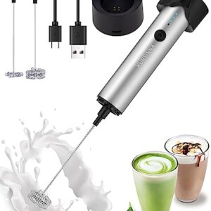 KURSINNA Electric Rechargeable Milk Frother Handheld, USB-Charge Hand Frother with 2 Stainless Whisks, Manual Foam Maker for Coffee Lattes, Matcha, Cappuccino (3 Speed with USB Charge)