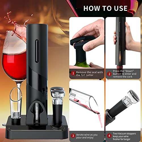 Electric Wine Opener Set, Automatic Corkscrew Opener Kit, Battery Operated Openers for Wine Bottles with Foil Cutter, Wine Aerator Pourer, Vacuum Stoppers. 5-in-1 multifunctional wine accessories