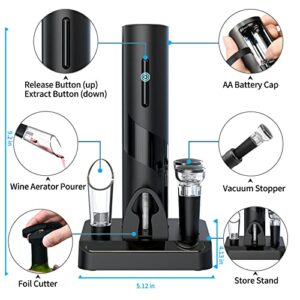 Electric Wine Opener Set, Automatic Corkscrew Opener Kit, Battery Operated Openers for Wine Bottles with Foil Cutter, Wine Aerator Pourer, Vacuum Stoppers. 5-in-1 multifunctional wine accessories