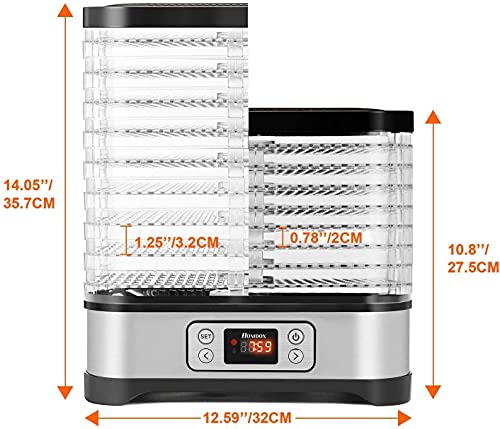 Food Dehydrator Machine, with Fruit Roll Sheet + 8 Trays + 400W Digital Timer and Temperature Control (95ºF-158ºF), for Jerky/Meat/Beef/Fruit/Vegetable, BPA Free