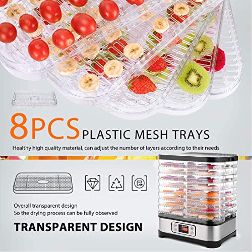 Food Dehydrator Machine, with Fruit Roll Sheet + 8 Trays + 400W Digital Timer and Temperature Control (95ºF-158ºF), for Jerky/Meat/Beef/Fruit/Vegetable, BPA Free