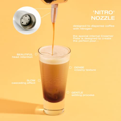 Impeccable Culinary Objects (ICO) NITRO KAFO 1L Nitro Coffee Maker, Aluminum Nitro Cold Brew Coffee Maker with Special Nitro Diffuser Nozzle & Cold Brew Maker with Cold Brew Mason Jar, 1 Quart/1L