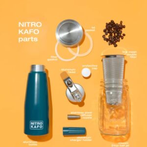 Impeccable Culinary Objects (ICO) NITRO KAFO 1L Nitro Coffee Maker, Aluminum Nitro Cold Brew Coffee Maker with Special Nitro Diffuser Nozzle & Cold Brew Maker with Cold Brew Mason Jar, 1 Quart/1L