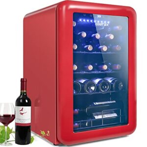 24 bottle wine cooler - quiet counter top wine chiller beverage refrigerator, freestanding wine refrigerator with digital display (red)