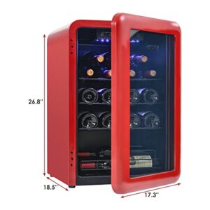 24 Bottle Wine Cooler - Quiet Counter Top Wine Chiller Beverage Refrigerator, Freestanding Wine Refrigerator with Digital Display (Red)