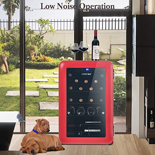 24 Bottle Wine Cooler - Quiet Counter Top Wine Chiller Beverage Refrigerator, Freestanding Wine Refrigerator with Digital Display (Red)