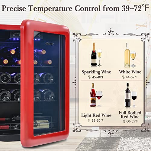 24 Bottle Wine Cooler - Quiet Counter Top Wine Chiller Beverage Refrigerator, Freestanding Wine Refrigerator with Digital Display (Red)