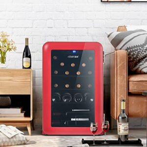 24 Bottle Wine Cooler - Quiet Counter Top Wine Chiller Beverage Refrigerator, Freestanding Wine Refrigerator with Digital Display (Red)