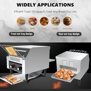 Commercial Toaster Conveyor 150slices/h Restaurant Toaster for Bun Bagel Bread Heavy Duty Stainless Steel Conveyor Toaster