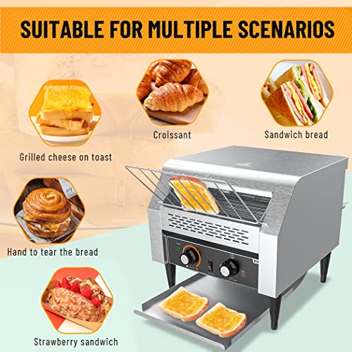 Commercial Toaster Conveyor 150slices/h Restaurant Toaster for Bun Bagel Bread Heavy Duty Stainless Steel Conveyor Toaster