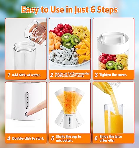 Portable Blender for Shakes and Smoothies, 20000rpm Ultra-Sharp 6 Blades Personal Mini Blender, 16 Oz BPA Free Mixing Juicer Rechargeable 4000mAh Electric Blender Bottles for Traveling, Gym, Office