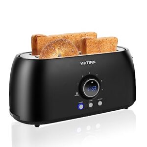 Toaster 4 Slice,KOTIAN Retro Long Slot Toasters with Countdown Timer,Stainless Steel Toaster,Bagel,Defrost,Reheat,Cancel Functions,Extra Wide Slots,6 Toast Settings,Removable Crumbs Tray,Matte black