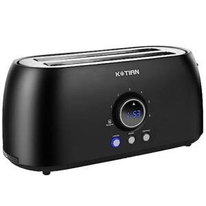 toaster 4 slice,kotian retro long slot toasters with countdown timer,stainless steel toaster,bagel,defrost,reheat,cancel functions,extra wide slots,6 toast settings,removable crumbs tray,matte black