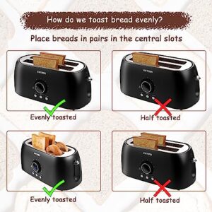 Toaster 4 Slice,KOTIAN Retro Long Slot Toasters with Countdown Timer,Stainless Steel Toaster,Bagel,Defrost,Reheat,Cancel Functions,Extra Wide Slots,6 Toast Settings,Removable Crumbs Tray,Matte black